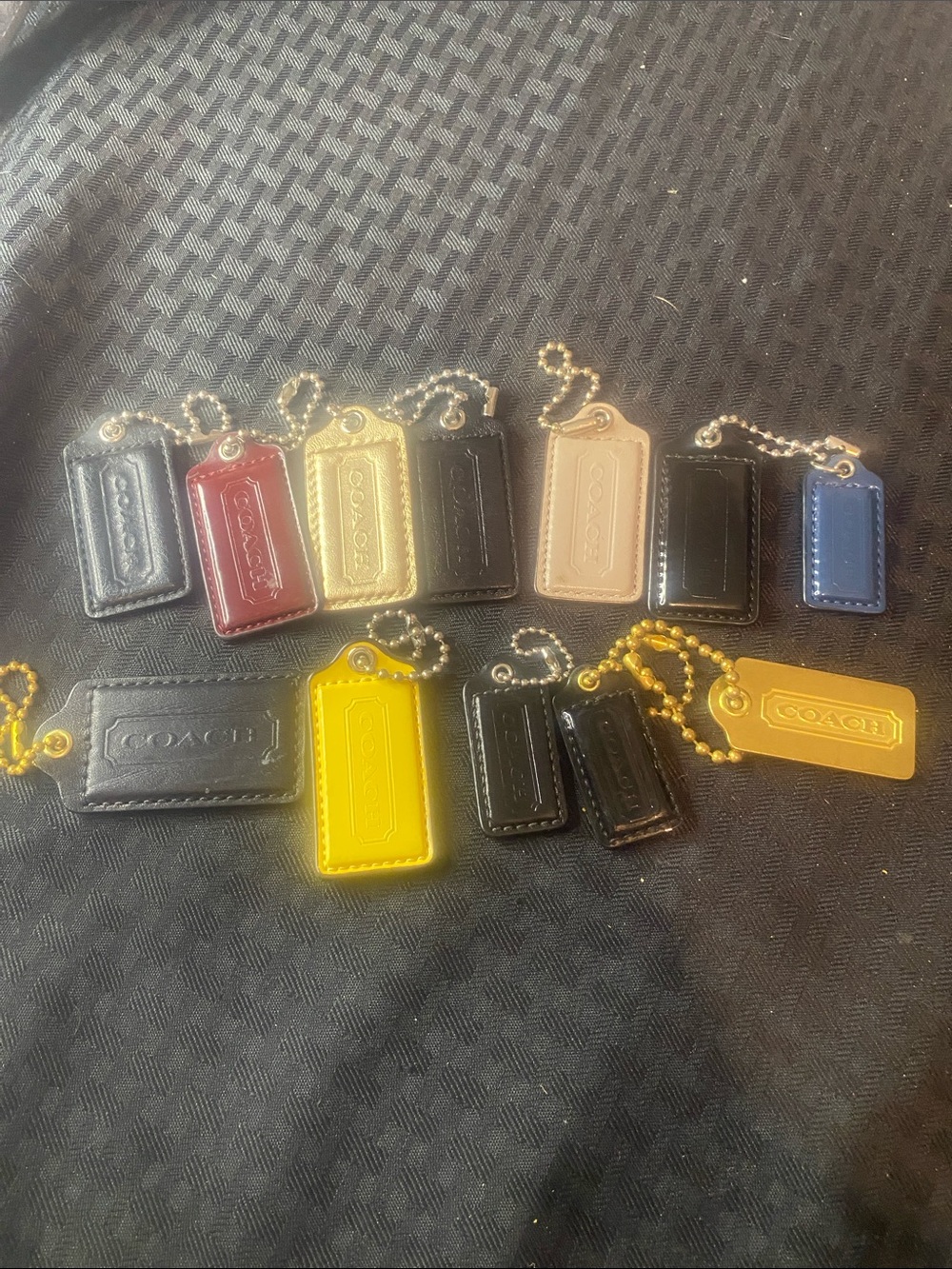 Coach Hang tag lot bag charm mixed leather 11 & 1 metal gold